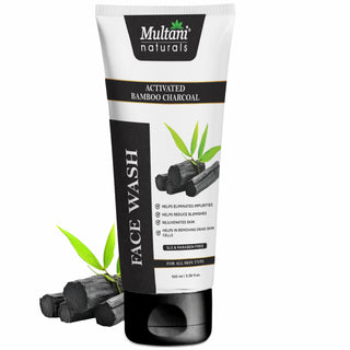 Multani Naturals Charcoal Face Wash for Men & Women | Detox & Deep Cleanse with Activated Bamboo Charcoal | Oil-Control, Acne-Prone Skin | 100 Ml