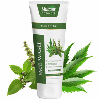 Multani Naturals Neem & Tulsi Face Wash I Face Cleanser Clinically & Dermatologically Tested Herbal Face Wash with Antibacterial & Anti-Inflammatory and Anti-Fungal PropertiesI Paraben Free I Sulphate Free I Kind to All Skin Types