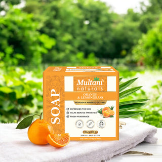Multani Naturals Orange & Lemongrass Soap I 100 % Ayurvedic Bath Soap for Men & Women I Handmade Herbal Soap Bar with Lemongrass Extract, Orange Oil & Glycerin I, Rich in Vitamin C,  I Kind to Oily & Acne-Prone Skin