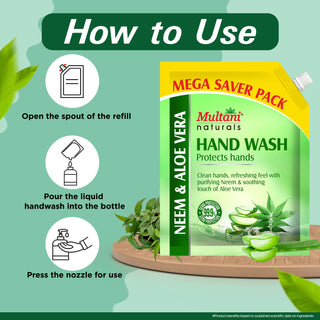Multani Naturals Hand Wash Neem & Aloe Vera | Clean Hands,| Refreshing feel with Purifying Neem & Soothing touch of Aloe Vera | 99.9% Germ Protection |