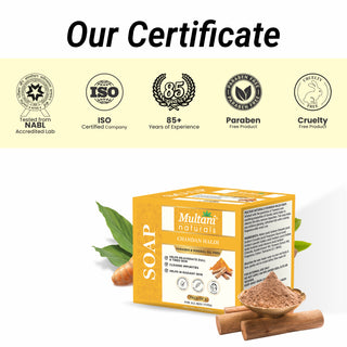 Multani Naturals Chandan Haldi Soap I Ayurvedic Bath Soap for Men & Women I Handmade Herbal Soap Bar with Sandalwood (Chandan), Turmeric (Haldi) & Glycerin I Protects Skin from Environmental Stressor,I Kind to Sensitive & Stressed Skins
