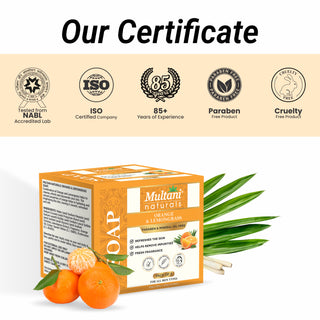 Multani Naturals Orange & Lemongrass Soap I 100 % Ayurvedic Bath Soap for Men & Women I Handmade Herbal Soap Bar with Lemongrass Extract, Orange Oil & Glycerin I, Rich in Vitamin C,  I Kind to Oily & Acne-Prone Skin