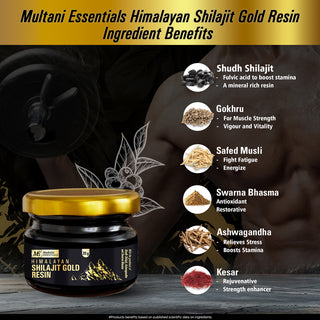 Multani Himalayan Shilajit Gold Resin I Ayurvedic Formula packed with 24 Carat Swarna Bhasma (Gold) & more then 70% fulvic acid, Shudh Shilajit & Ashwagandha | Boosts Muscle Repair & Recovery, Relieves Joint Pain and Improves Stamina, Men & Women