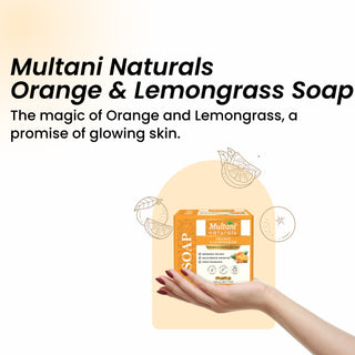 Multani Naturals Orange & Lemongrass Soap I 100 % Ayurvedic Bath Soap for Men & Women I Handmade Herbal Soap Bar with Lemongrass Extract, Orange Oil & Glycerin I, Rich in Vitamin C,  I Kind to Oily & Acne-Prone Skin
