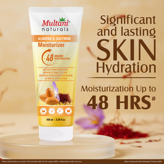 Multani Naturals Almond & Saffron Moisturizer | Instant Skin Hydration | Improved Skin Texture | Hydrate Your Skin Within 30 Minutes of Application