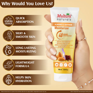 Multani Naturals Almond & Saffron Moisturizer | Instant Skin Hydration | Improved Skin Texture | Hydrate Your Skin Within 30 Minutes of Application
