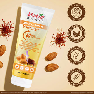 Multani Naturals Almond & Saffron Moisturizer | Instant Skin Hydration | Improved Skin Texture | Hydrate Your Skin Within 30 Minutes of Application