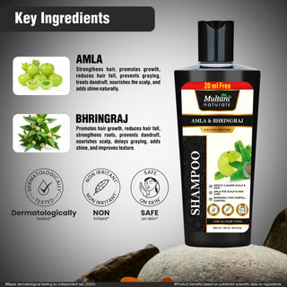 Multani Naturals Amla & Bhringraj Shampoo | Hair Growth, Dandruff Control & Scalp Irritation Relief | Paraben & SLS Free | Dermatologically Tested | 270ml
