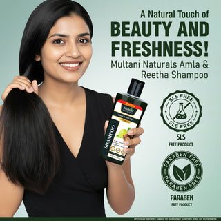 Multani Naturals Amla & Reetha Hair Shampoo | Anti-Hair Fall Shampoo | Shampoo for Thick & Strong Hair | Ayurvedic Shampoo for Healthy Hair | Dermatologically Tested | Suitable for All Hair |