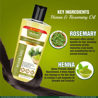 Multani Naturals Henna & Rosemary Hair Oil | Rich in Antioxidants | Helps Strengthen Hair | Nurtures Scalp | For Shiny & Lustrous Hair |