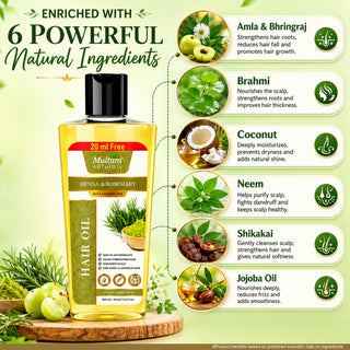 Multani Naturals Henna & Rosemary Hair Oil | Rich in Antioxidants | Helps Strengthen Hair | Nurtures Scalp | For Shiny & Lustrous Hair |