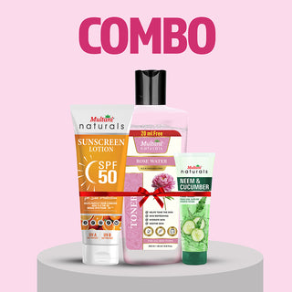 Multani Naturals Summer Skin Care Combo | Sunscreen Laotion | Face Wash | Toner