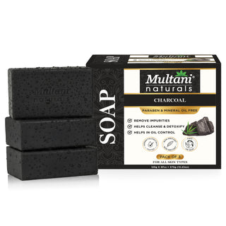 Multani Naturals Charcoal Soap I  Ayurvedic Bath Soap for Men & Women I Handmade Herbal Soap Bar with Activated Charcoal & Glycerin I Detoxes & Cleanses Skin, Refines Skin Texture by Minimizing Pores & Fighting Blackheads and Reduces Scars & Blemishes.