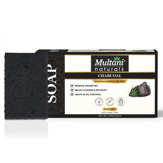 Multani Naturals Charcoal Soap I  Ayurvedic Bath Soap for Men & Women I Handmade Herbal Soap Bar with Activated Charcoal & Glycerin I Detoxes & Cleanses Skin, Refines Skin Texture by Minimizing Pores & Fighting Blackheads and Reduces Scars & Blemishes.