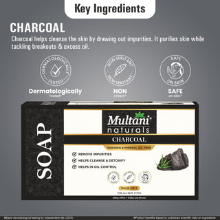Multani Naturals Charcoal Soap I  Ayurvedic Bath Soap for Men & Women I Handmade Herbal Soap Bar with Activated Charcoal & Glycerin I Detoxes & Cleanses Skin, Refines Skin Texture by Minimizing Pores & Fighting Blackheads and Reduces Scars & Blemishes.