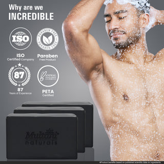 Multani Naturals Charcoal Soap I  Ayurvedic Bath Soap for Men & Women I Handmade Herbal Soap Bar with Activated Charcoal & Glycerin I Detoxes & Cleanses Skin, Refines Skin Texture by Minimizing Pores & Fighting Blackheads and Reduces Scars & Blemishes.