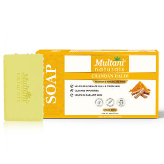 Multani Naturals Chandan Haldi Soap I Ayurvedic Bath Soap for Men & Women I Handmade Herbal Soap Bar with Sandalwood (Chandan), Turmeric (Haldi) & Glycerin I Protects Skin from Environmental Stressor,I Kind to Sensitive & Stressed Skins
