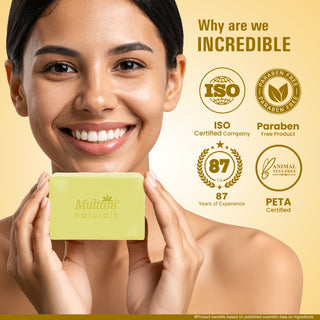 Multani Naturals Chandan Haldi Soap I Ayurvedic Bath Soap for Men & Women I Handmade Herbal Soap Bar with Sandalwood (Chandan), Turmeric (Haldi) & Glycerin I Protects Skin from Environmental Stressor,I Kind to Sensitive & Stressed Skins