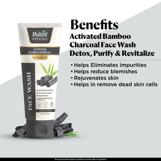 Multani Naturals Charcoal Face Wash for Men & Women | Detox & Deep Cleanse with Activated Bamboo Charcoal | Oil-Control, Acne-Prone Skin | 100 Ml