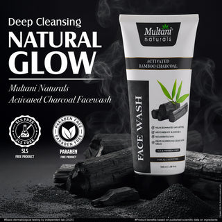 Multani Naturals Charcoal Face Wash for Men & Women | Detox & Deep Cleanse with Activated Bamboo Charcoal | Oil-Control, Acne-Prone Skin | 100 Ml