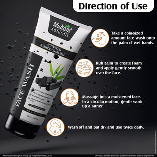 Multani Naturals Charcoal Face Wash for Men & Women | Detox & Deep Cleanse with Activated Bamboo Charcoal | Oil-Control, Acne-Prone Skin | 100 Ml