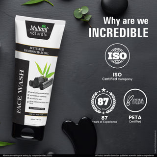 Multani Naturals Charcoal Face Wash for Men & Women | Detox & Deep Cleanse with Activated Bamboo Charcoal | Oil-Control, Acne-Prone Skin | 100 Ml