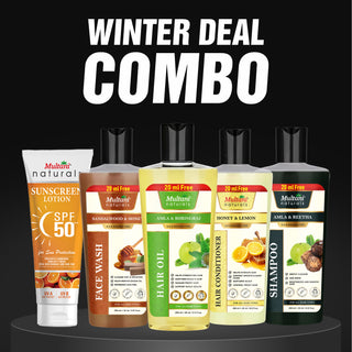 Multani Naturals Complete Winter Care Combo – Shampoo, Conditioner, Face Wash, Hair Oil & Sunscreen