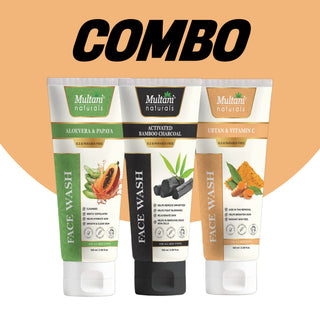 Multani Naturals Face Wash Combo Care Pack – Aloe Vera & Papaya | Charcoal | Ubtan & Vitamin C Face Wash (3 x 100 ML)