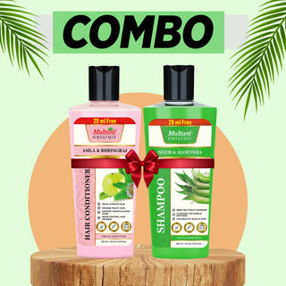Multani Naturals Shampoo & Conditioner Combo | Neem & Aloe Vera Shampoo 270ml + Amla & Bhringraj Hair Conditioner 270ml | Anti-Dandruff | Strengthens Roots | Promotes Growth | For All Hair Types