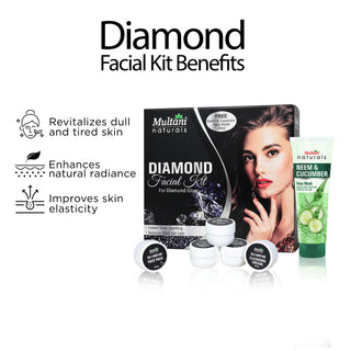 Multani Naturals Diamond Facial Kit For Diamond Glow | For Instant Glow & Temoves Dead Skin Cells