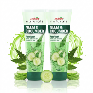 Multani Naturals Neem & Cucumber Face Wash Combo | Useful for Ruduce Acne, Scars and Hydrates the Skin