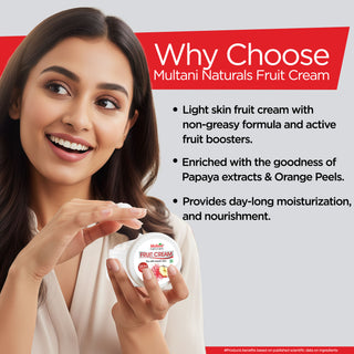 Multani Naturals Fruit Skin Cream | Nourishing & Hydrated | Quick Absorbing & Non Sticky Moisturizer for Face, Hands & Body | For Healthy, Soft & Glowing Skin