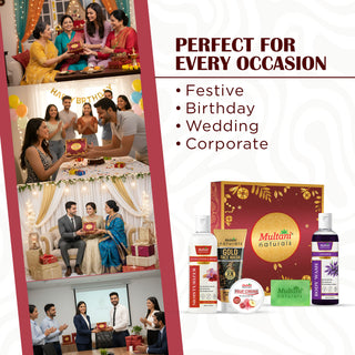 Multani Naturals Beauty Gift Set (5 in 1) | Sandalwood & Kesar Moisturizer, Gold Face Wash, Mix Fruit Cream, Aloe Vera Soap & Lavender Body Wash | Complete Skin Care Combo for Men & Women