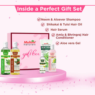 Multani Naturals Perfect Hair Care Gift Set for Every Occasion | Neem & Aloevera Shampoo | Amla & Bhringraj Conditioner | Shikakai & Tulsi Hair Oil| Aloe Vera Gel | Hair Serum