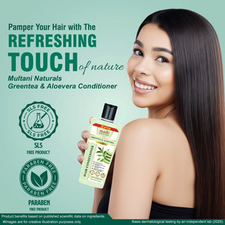 Multani Naturals Greentea & Aloevera Hair Conditioner || For Reducing Hair Fall | Improving Hair Texture | Strenghtening Hair Strands | Dermatologically Tested | SLS & paraben Free | Suitable For All Hair Types