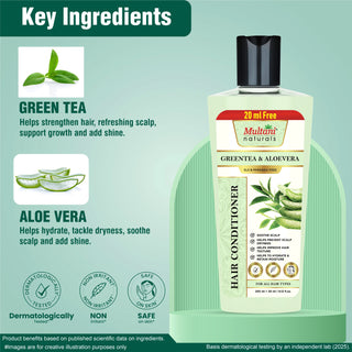 Multani Naturals Greentea & Aloevera Hair Conditioner || For Reducing Hair Fall | Improving Hair Texture | Strenghtening Hair Strands | Dermatologically Tested | SLS & paraben Free | Suitable For All Hair Types