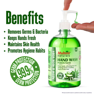 Multani Naturals Hand Wash Neem & Aloe Vera | Clean Hands,| Refreshing feel with Purifying Neem & Soothing touch of Aloe Vera | 99.9% Germ Protection |