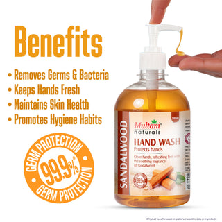 Multani Naturals Hand Wash Sandalwood | Clean Hands,| Refreshing feel with the soothing fragrance of Sandalwood | 99.9% Germ Protection