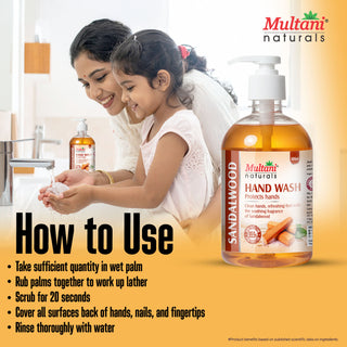 Multani Naturals Hand Wash Sandalwood | Clean Hands,| Refreshing feel with the soothing fragrance of Sandalwood | 99.9% Germ Protection