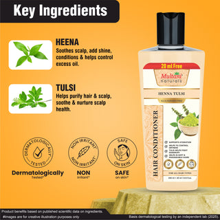 Multani Naturals Henna & Tulsi Hair Conditioner | For Silkier & Denser Hair | Improves Hair Texture| For Frizz Free & Dandruff Control | SLS & Paraben Free | Dermatologically Tested
