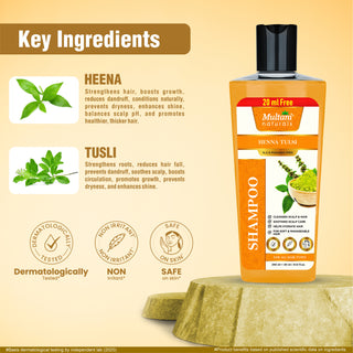 Multani Naturals Henna & Tulsi Shampoo | For Silkier & Denser Hair | Improves Scalp Health | For Hair Growth & Dandruff Control | SLS & Paraben Free | Dermatologically Tested