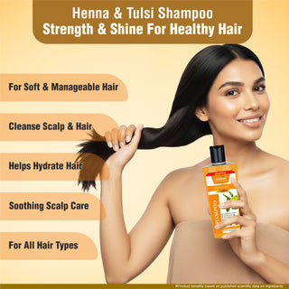 Multani Naturals Henna & Tulsi Shampoo | For Silkier & Denser Hair | Improves Scalp Health | For Hair Growth & Dandruff Control | SLS & Paraben Free | Dermatologically Tested