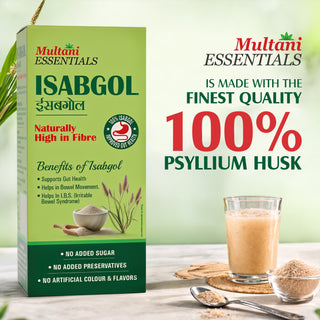 Multani Essentials Isabgol  | Natural High Fiber | Helps Manage Constipation, Gut Health And Irritable Bowel Syndrome | Chemical Free | No Added Sugar Or Artificial Flavour | 100% Isabgol | Bowel Movement | Digestion & Gut Health