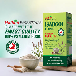 Multani Essentials Isabgol  | Natural High Fiber | Helps Manage Constipation, Gut Health And Irritable Bowel Syndrome | Chemical Free | No Added Sugar Or Artificial Flavour | 100% Isabgol | Bowel Movement | Digestion & Gut Health