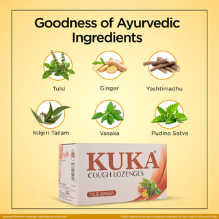 Multani Kuka Tulsi Sugar Free Cough syrup  & Tulsi Ginger Cough Lozenges 48 Tablets for Sore Throat & Irritating Cough