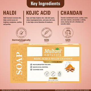 Multani Naturals 1% kojic acid & haldi chandan soap | Helps from acne, melasma, & sun damage | Dermatologically Tested | Suitable for All Skin Type