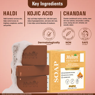 Multani Naturals 1% kojic acid & haldi chandan soap | Helps from acne, melasma, & sun damage | Dermatologically Tested | Suitable for All Skin Type