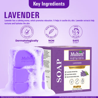 Multani Naturals Lavender Soap I, Essential Oils & Glycerin I Helps Reduces Inflammation, Cleanses & Exfoliates Dead Skin Cells, Relaxes Mind, Body & Soul and Fights Skin Infections Naturally with Every Use I Kind to all Skins