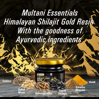 Multani Himalayan Shilajit Gold Resin I Ayurvedic Formula packed with 24 Carat Swarna Bhasma (Gold) & more then 70% fulvic acid, Shudh Shilajit & Ashwagandha | Boosts Muscle Repair & Recovery, Relieves Joint Pain and Improves Stamina, Men & Women