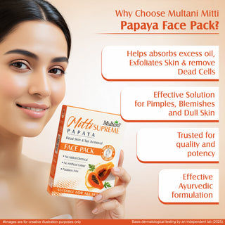 Multani Mitti Supreme Papaya Face Pack |Deep Exfoliation | Tan Removal for Fresh,| Radiant Skin